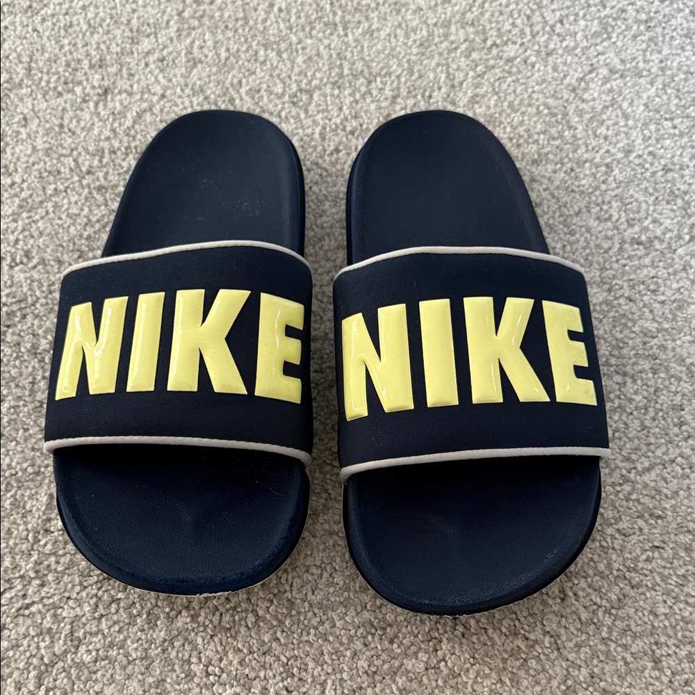 Nike Kids Slide Sandals - Dark Blue and Bright Yellow